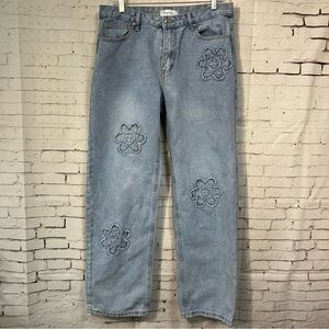 Angel Kiss Jeans Size 11 / 30 Wide Leg Straight Heart Patch Light Wash